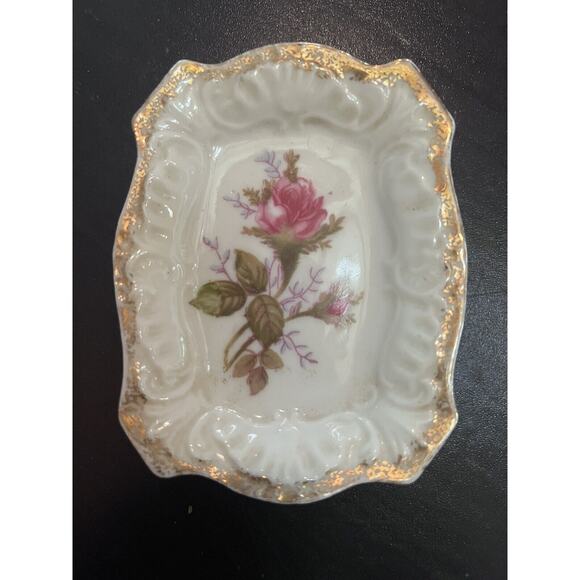 Vintage Del Mar Trinket Dish / Ashtray Gold Rose Floral Japan Art Porcelain - Picture 7 of 10